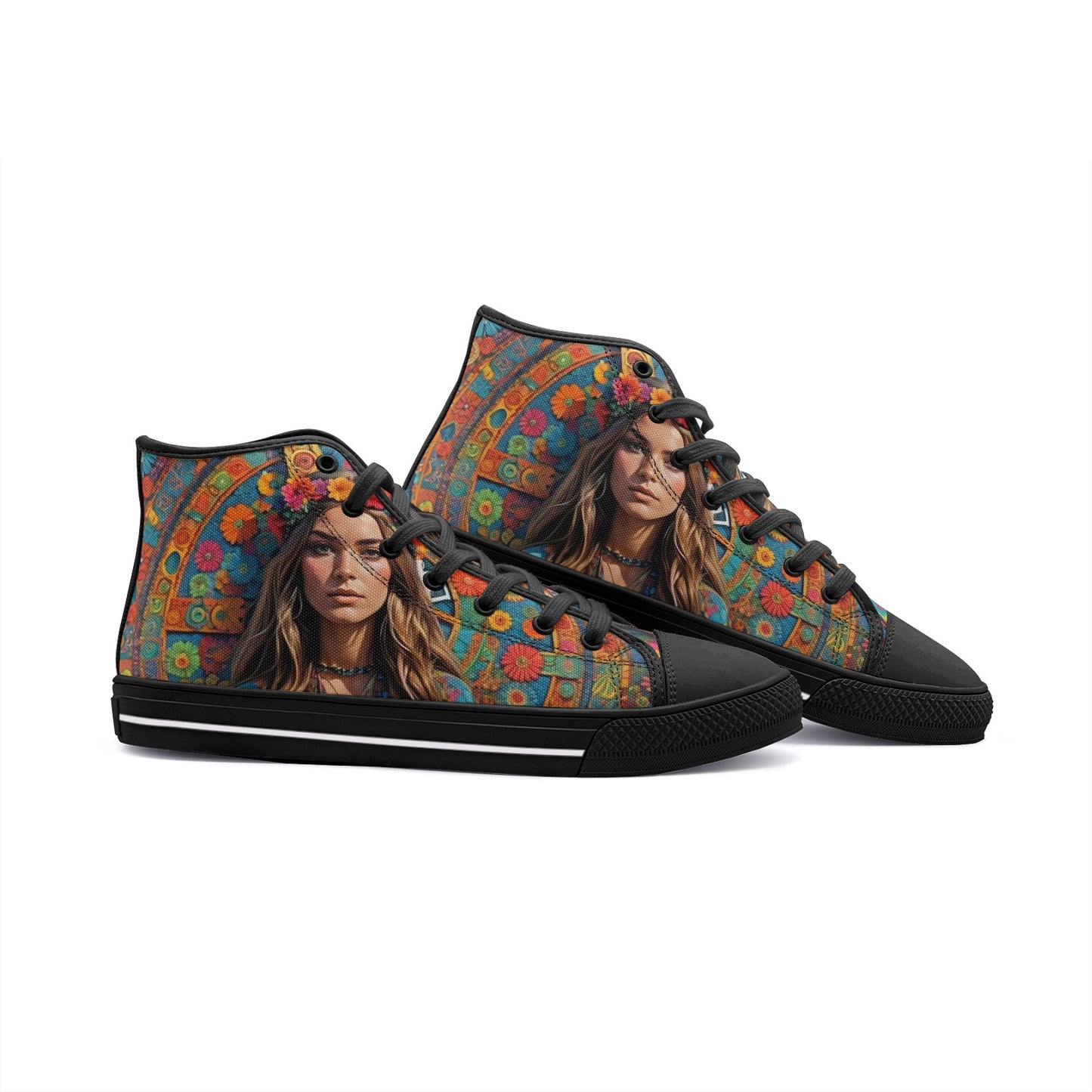 Emerald Blossoms - Bohemian Woman, Chic Style Unisex High Top Canvas Shoes For Hippies