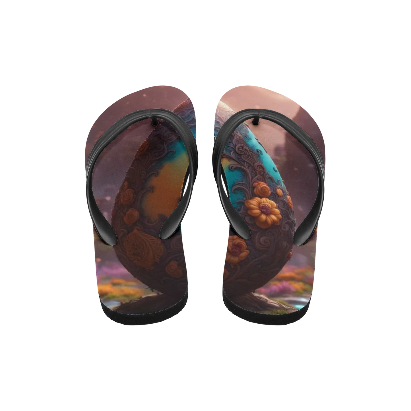 Emerald Blossoms - Creative Easter Eggs Decoration on Unisex Flip Flops For Hippies