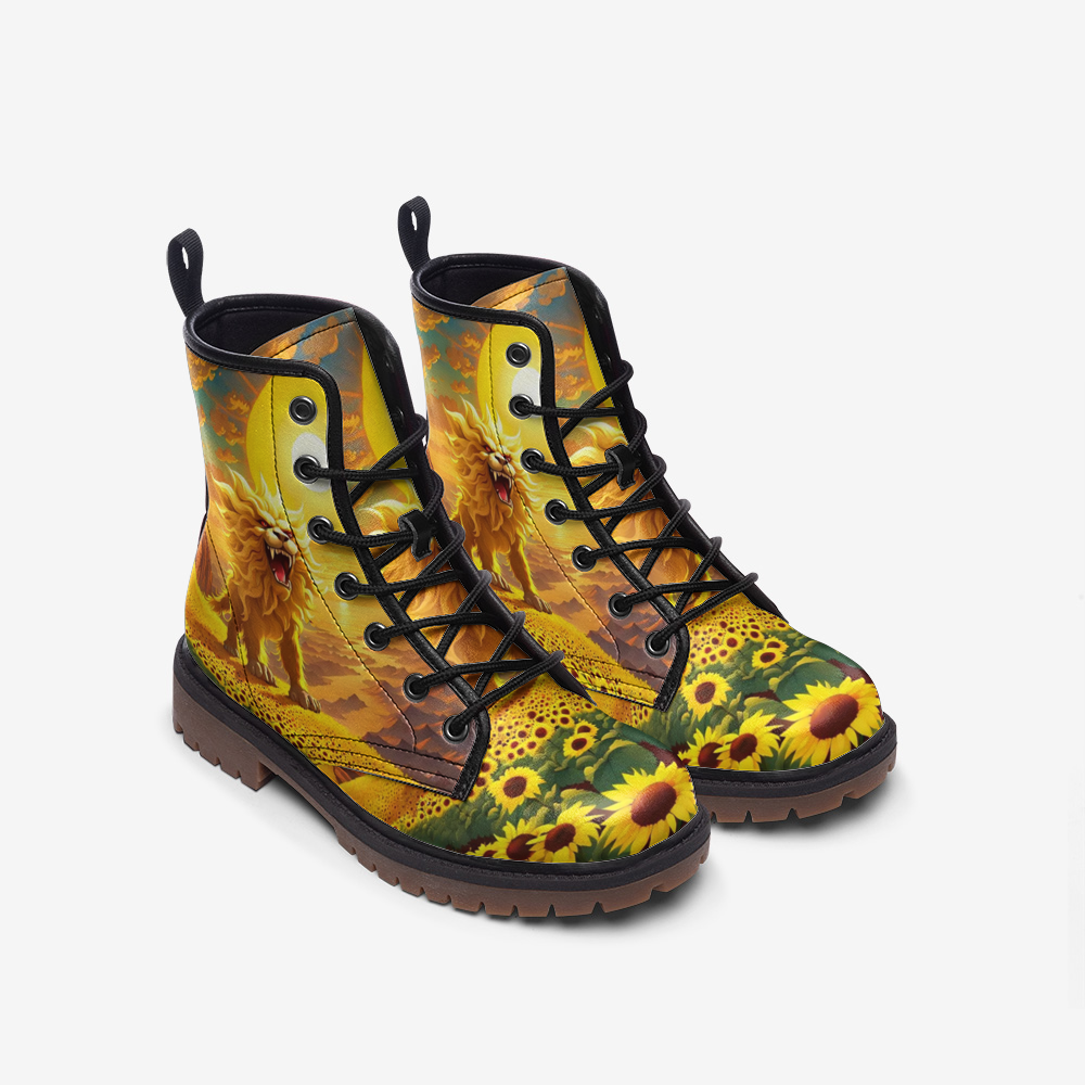 Emerald Blossoms - Roaring Lion on Leather Lightweight Boots for Hippies