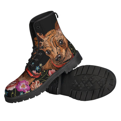 Step into Nature with Embroidered Chihuahua and Flower Leather Boots - 2