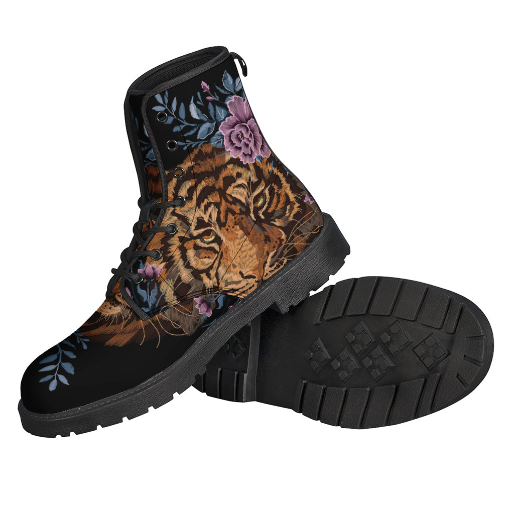 Boho Chic: Embroidered Tiger and Flower Print Leather Boots for Stylish Hippies - 2