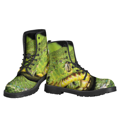 Emerald Tree Boa Snake Print Leather Boots: A Hippie's Lightweight Delight - 3