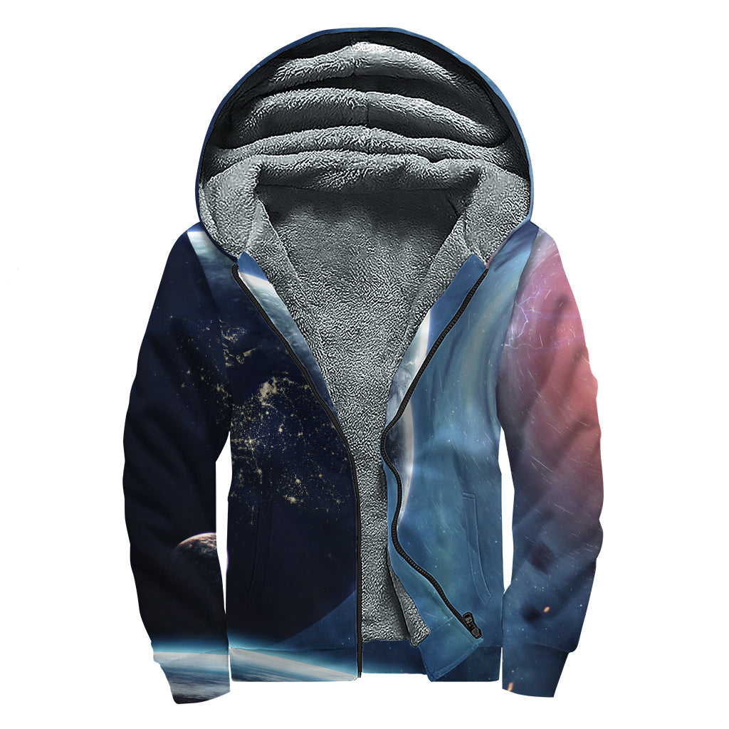 Endless Space Print Sherpa Lined Zip Up Hoodie for Groovy Hippies - 1