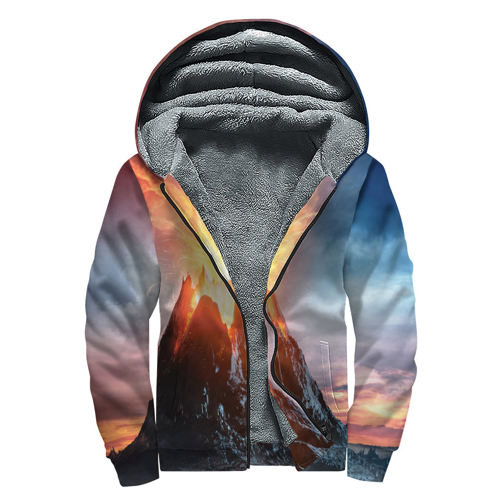 Erupting Volcano Sherpa Lined Zip Up Hoodie for the Free Spirited Hippie - 1