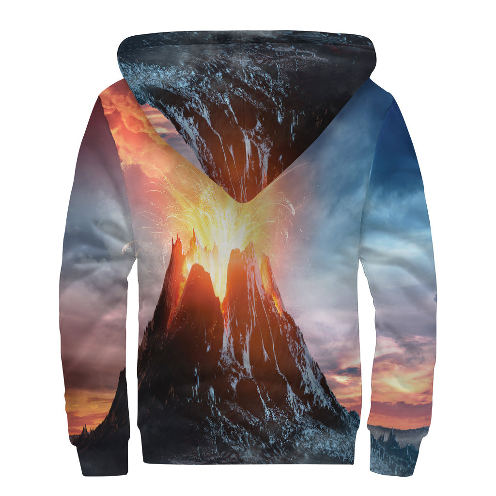 Erupting Volcano Sherpa Lined Zip Up Hoodie for the Free Spirited Hippie - 2