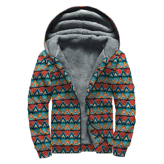 Ethnic African Inspired Pattern Sherpa Lined Zip Up Hoodie for the Free-Spirited Hippie - 1