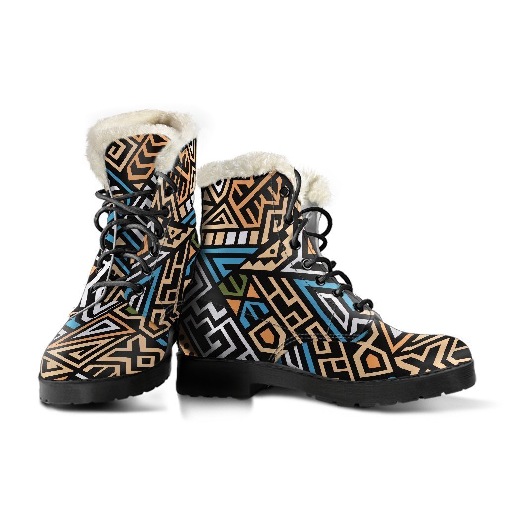 Groovy Geometric Faux Fur Leather Boots for Free-Spirited Hippies - 3