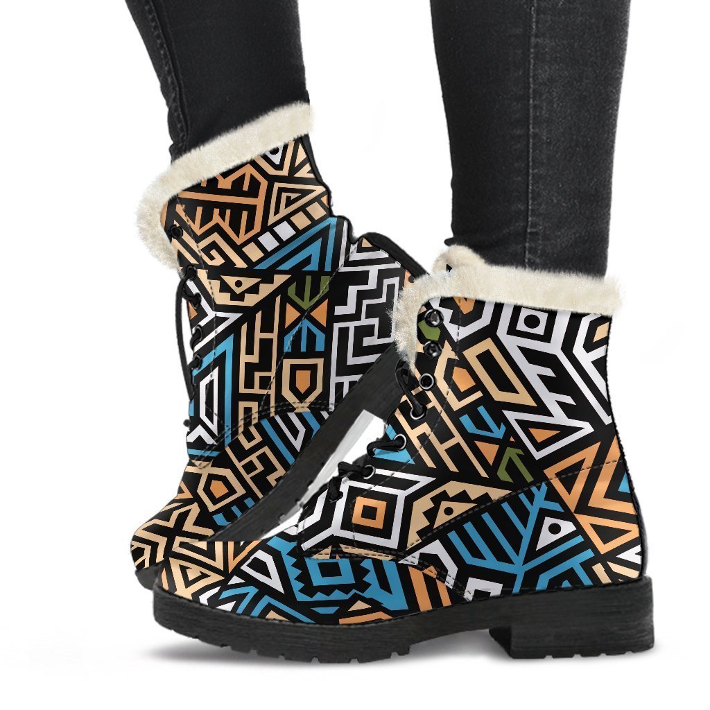 Groovy Geometric Faux Fur Leather Boots for Free-Spirited Hippies - 1