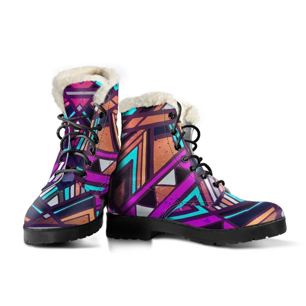 Ethnic Aztec Trippy Print Faux Fur Leather Boots for the Free-Spirited Hippies - 3