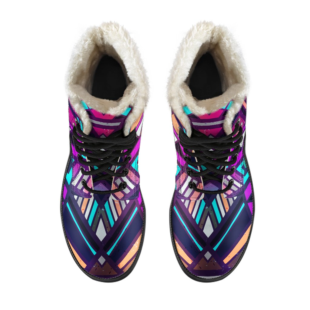 Ethnic Aztec Trippy Print Faux Fur Leather Boots for the Free-Spirited Hippies - 4