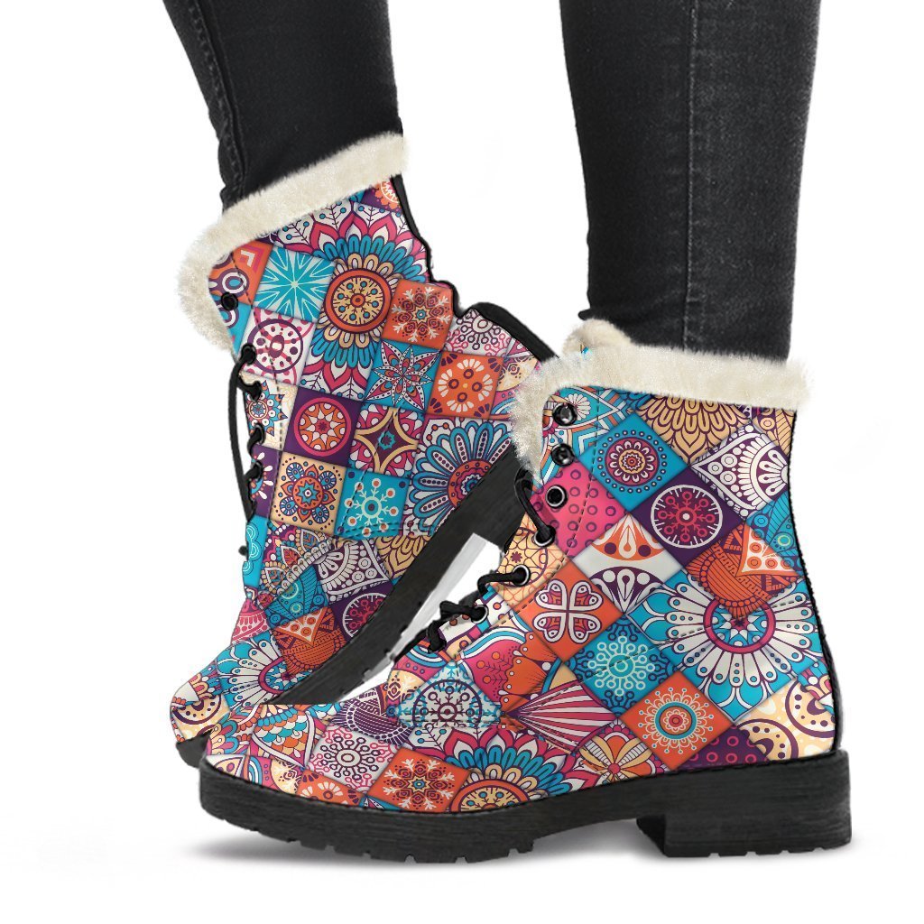 Boho Bliss: Faux Fur Leather Boots for Free-Spirited Hippies - 1