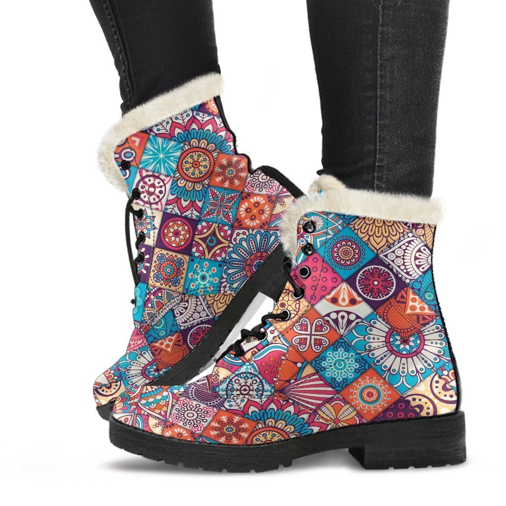 Boho Bliss: Faux Fur Leather Boots for Free-Spirited Hippies - 1