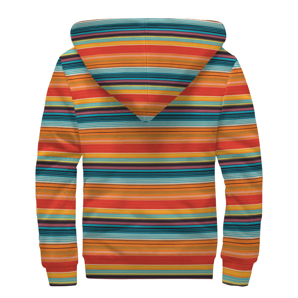 Groovy Vibes: Ethic Mexican Blanket Pattern Print Sherpa Lined Zip Up Hoodie - 2