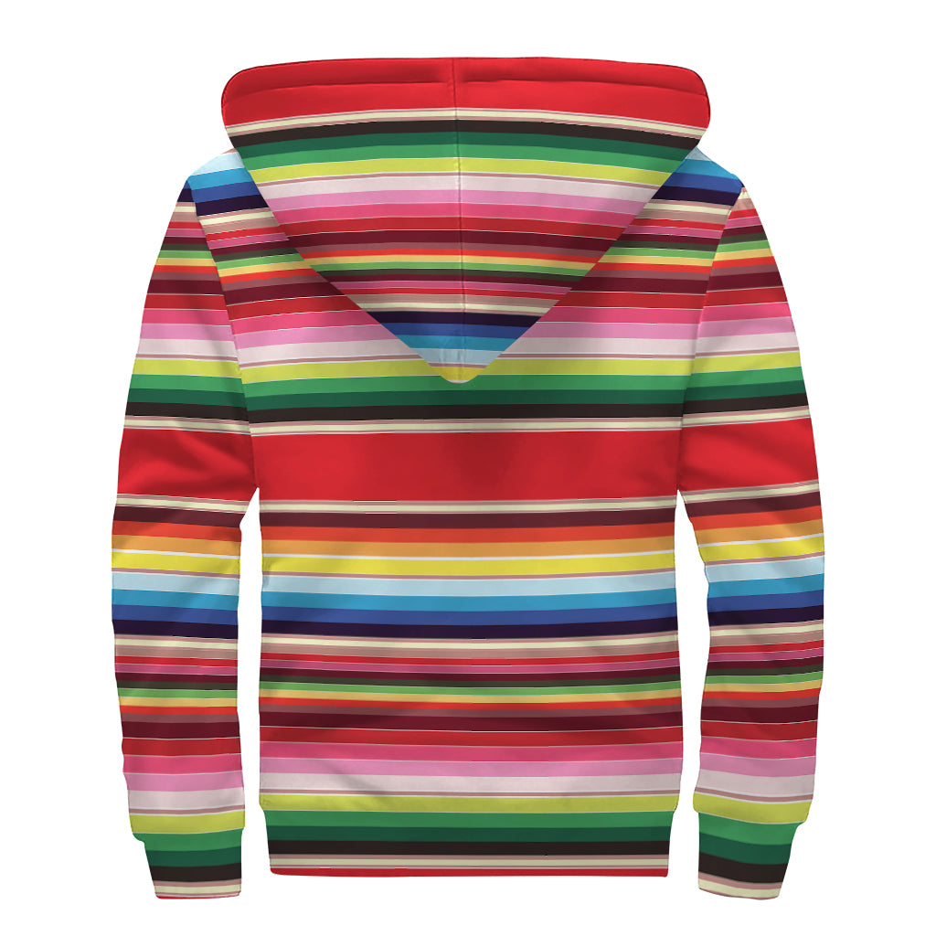 Boho Bliss: Cozy Sherpa-Lined Zip Up Hoodie with Ethnic Mexican Blanket Stripe Print - 2