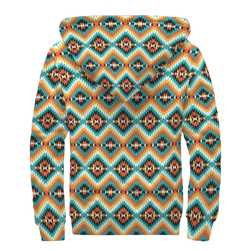 Boho Chic: Sherpa Lined Zip Up Hoodie with Ethnic Native American Pattern Print - 2