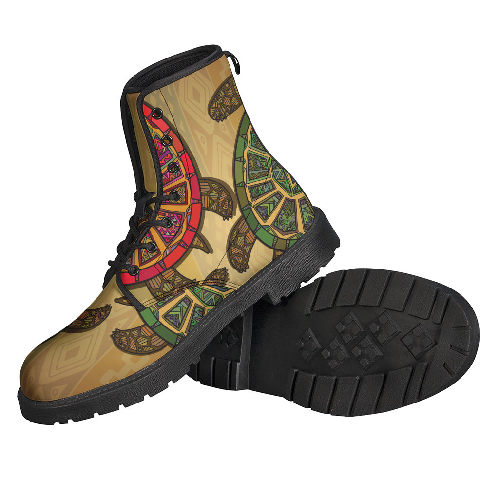 Ethnic Sea Turtles Print Leather Lightweight Boots for the Boho Chic Hippie - 2