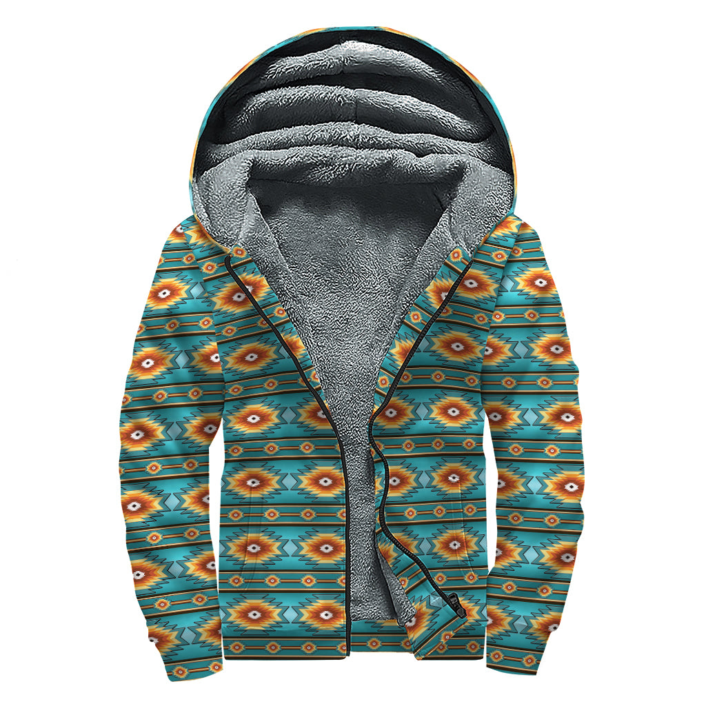 Ethnic Southwestern Navajo Print Sherpa Lined Zip Up Hoodie for the Free-Spirited Hippie - 1