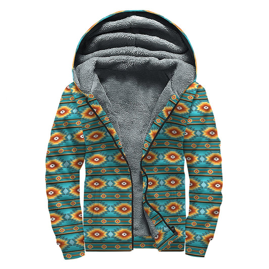 Ethnic Southwestern Navajo Print Sherpa Lined Zip Up Hoodie for the Free-Spirited Hippie - 1