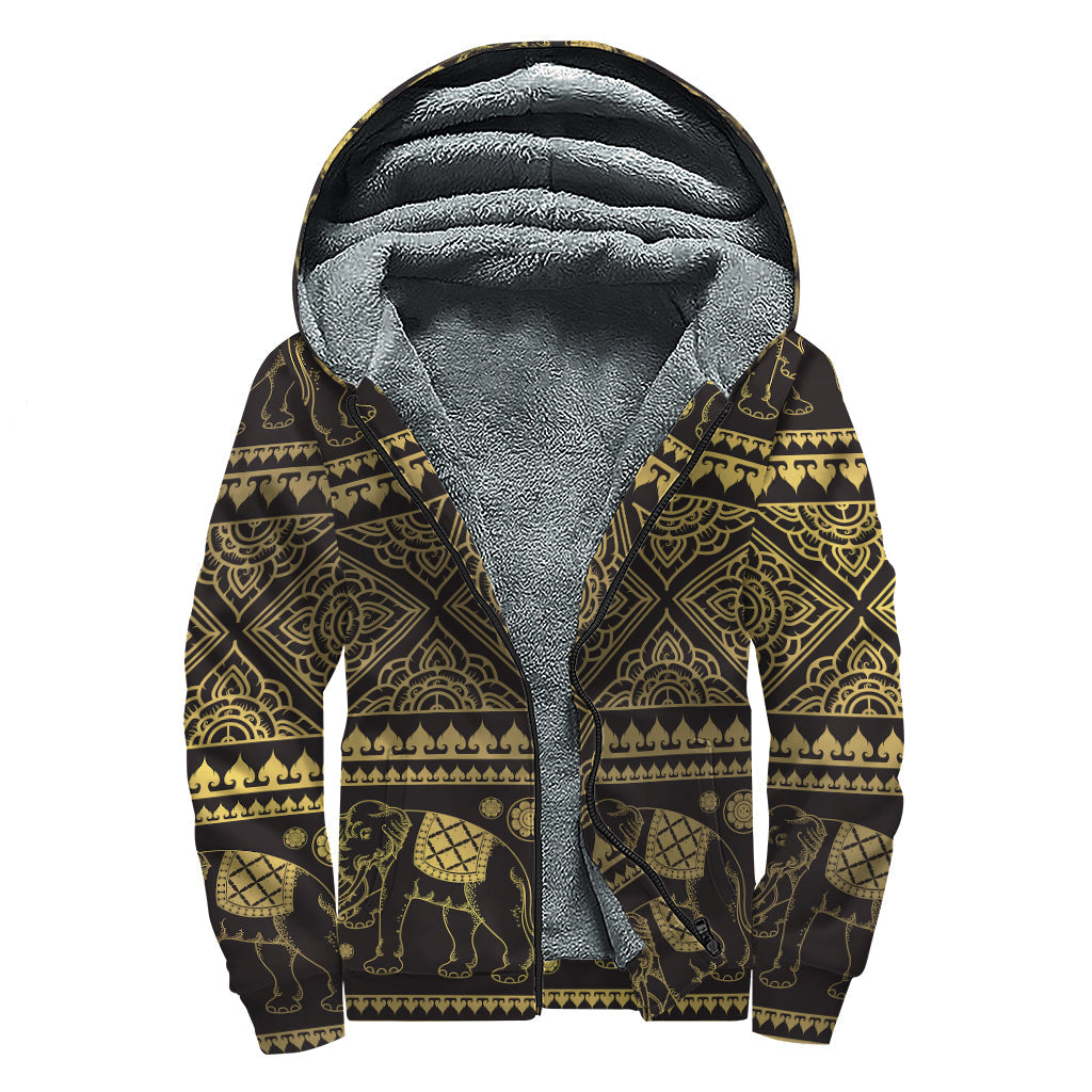 Bohemian Bliss: Ethnic Thai Elephant Pattern Sherpa Lined Hoodie - 1