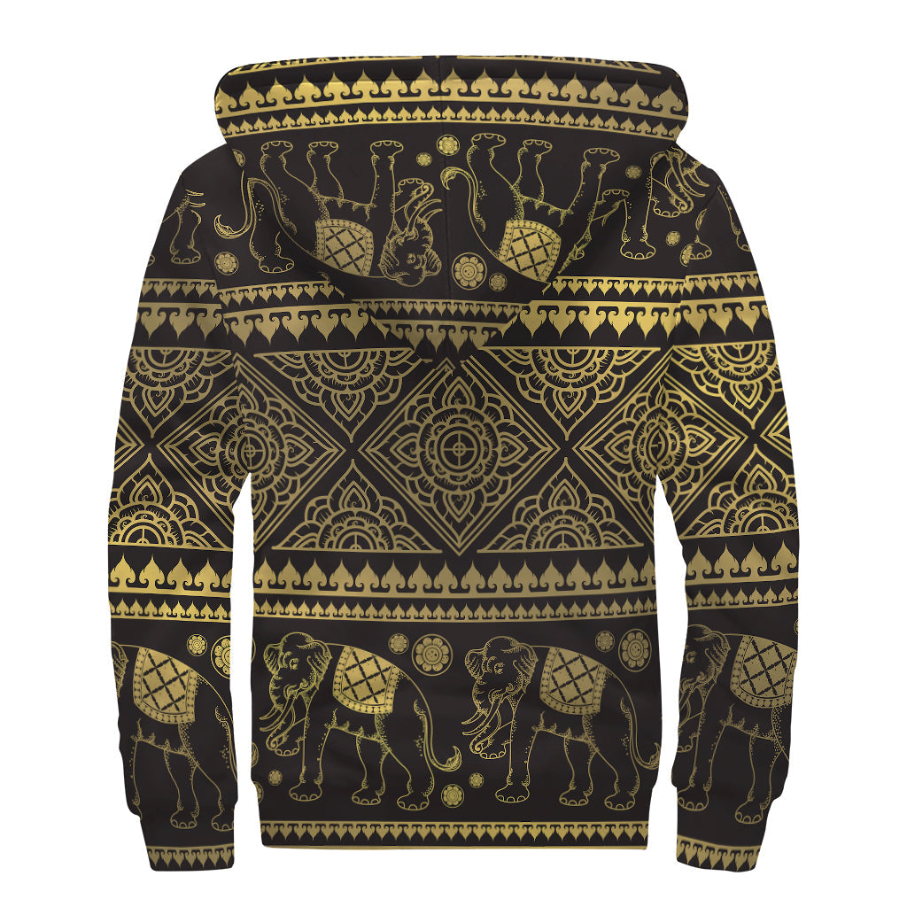 Bohemian Bliss: Ethnic Thai Elephant Pattern Sherpa Lined Hoodie - 2