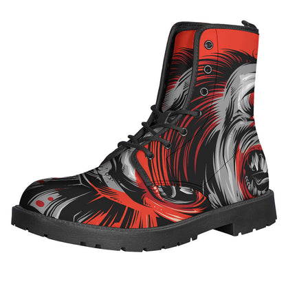 Groovy and Unique: Evil Clown Print Leather Boots for Hippies - 1