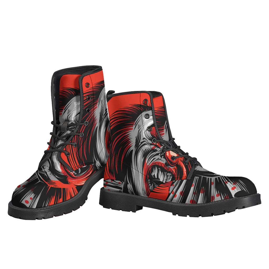 Groovy and Unique: Evil Clown Print Leather Boots for Hippies - 3