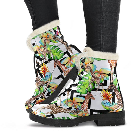 Groovy Giraffe Flair: Faux Fur Leather Boots for the Free-Spirited Hippie - 1