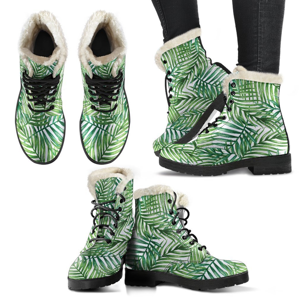 Walk in Style with Exotic Tropical Leaf Pattern Faux Fur Leather Boots - 2