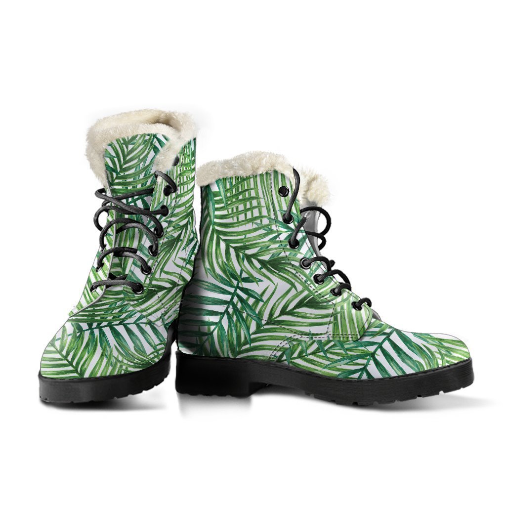 Walk in Style with Exotic Tropical Leaf Pattern Faux Fur Leather Boots - 3