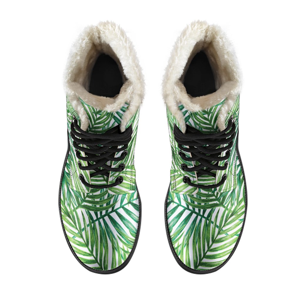 Walk in Style with Exotic Tropical Leaf Pattern Faux Fur Leather Boots - 4