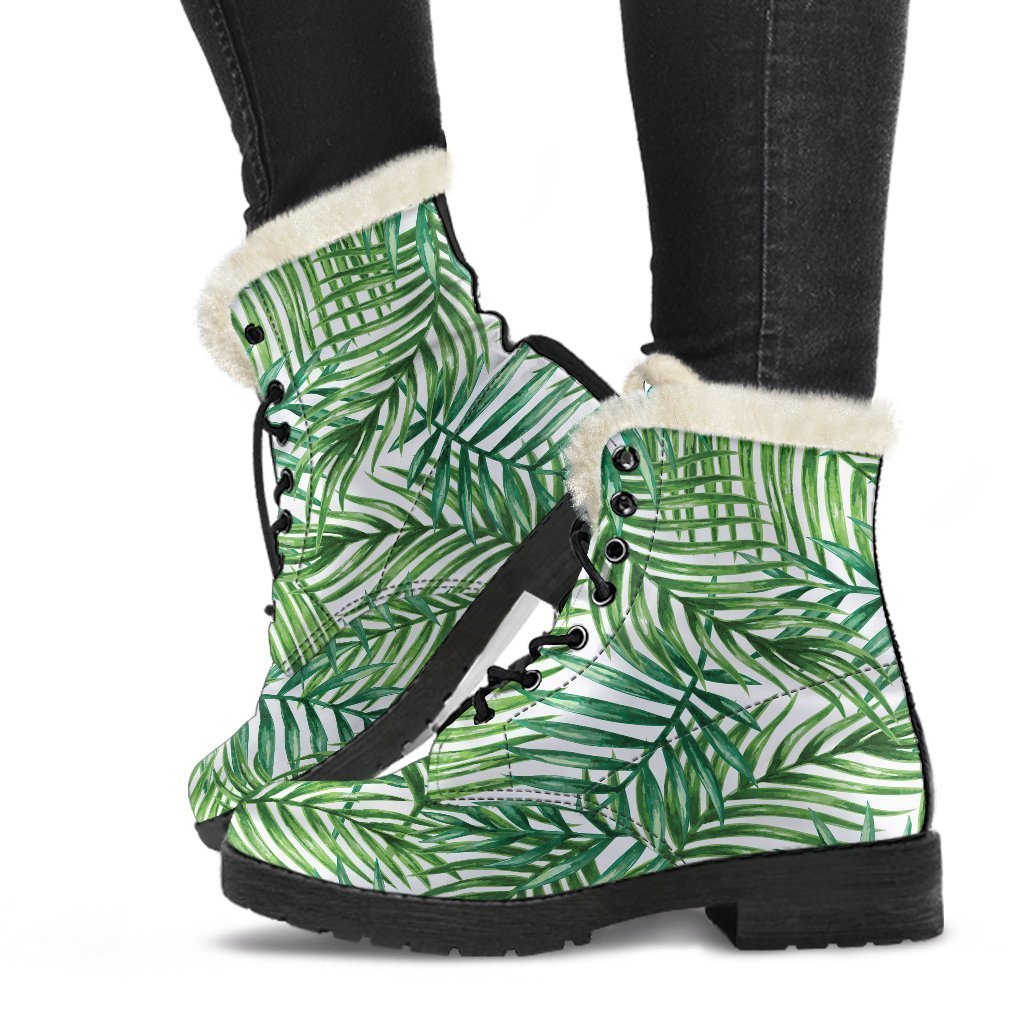 Walk in Style with Exotic Tropical Leaf Pattern Faux Fur Leather Boots - 1