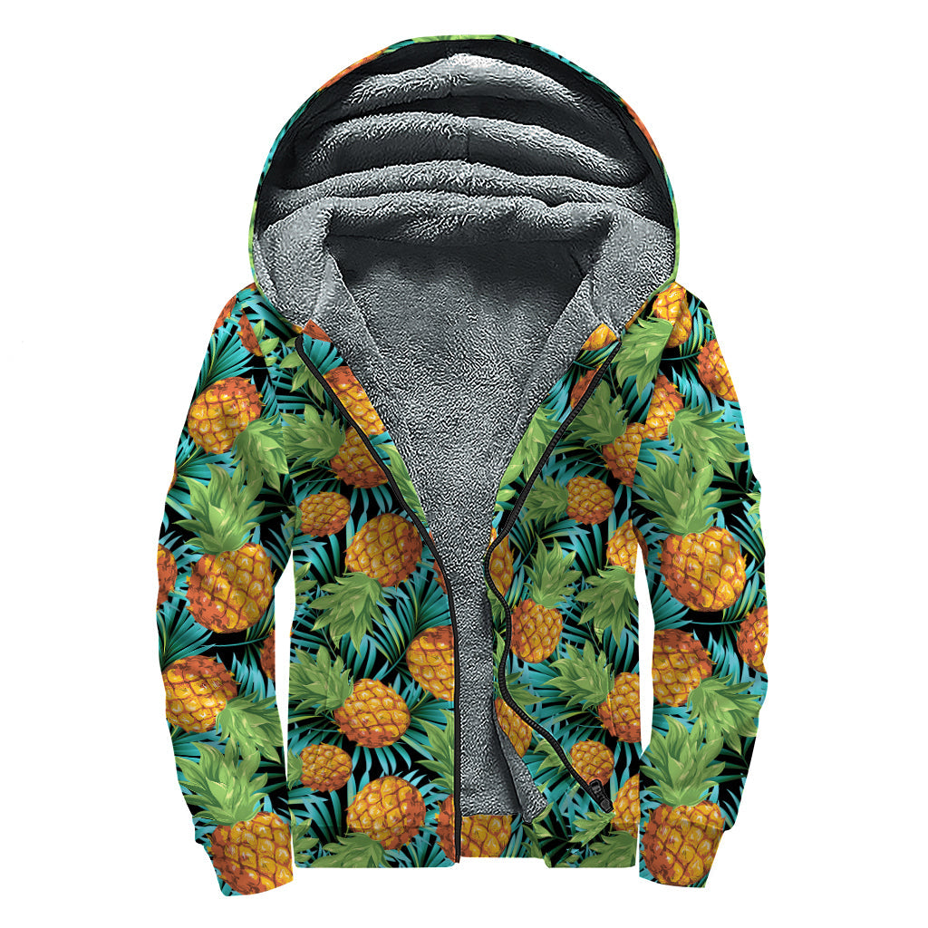 Groovy Pineapple Paradise: Sherpa Lined Zip Up Hoodie for Free-Spirited Hippies - 1