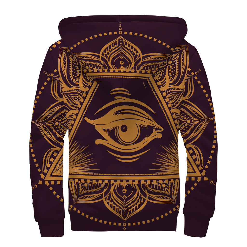 Eye of Providence Mandala Print Sherpa Lined Zip Up Hoodie for the Free-Spirited Hippie - 2