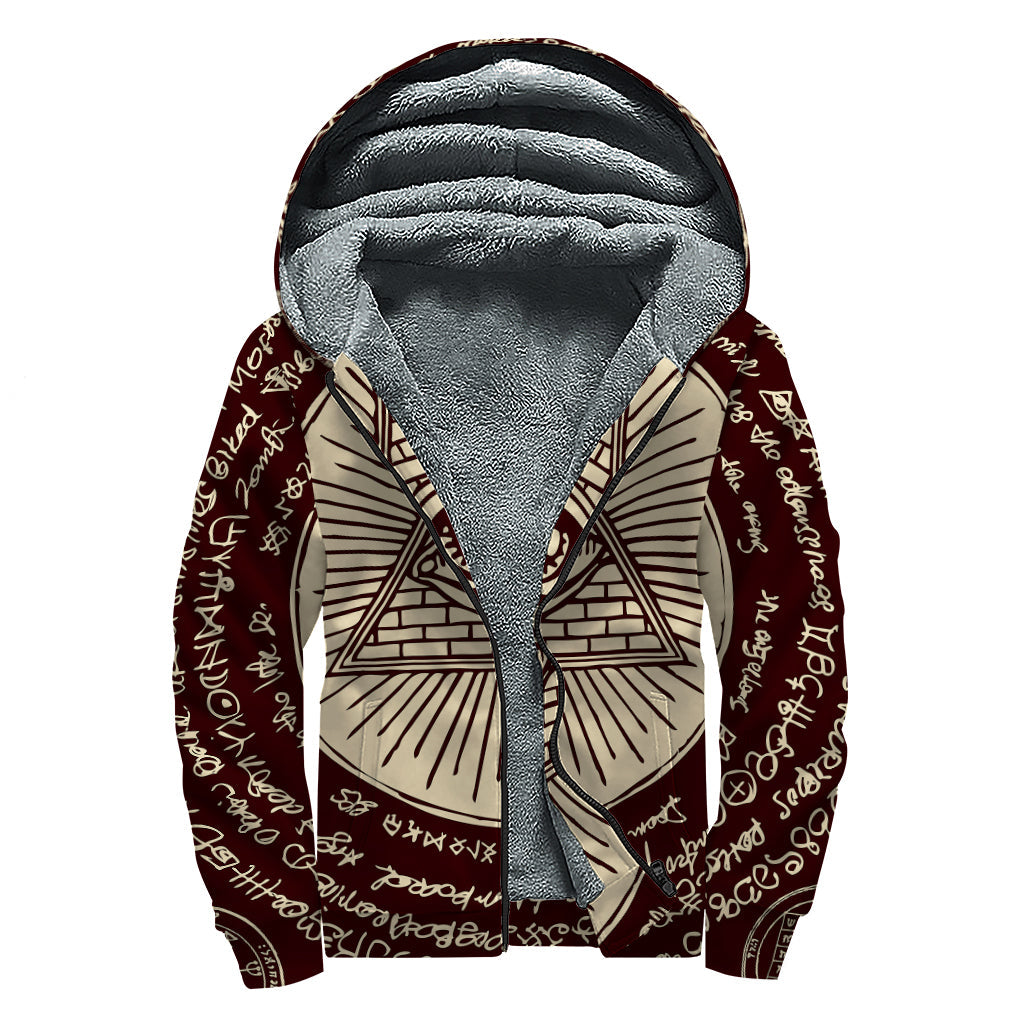 Eye of Providence Symbol Print Sherpa Lined Zip Up Hoodie - Embrace Your Inner Hippie Style! - 1