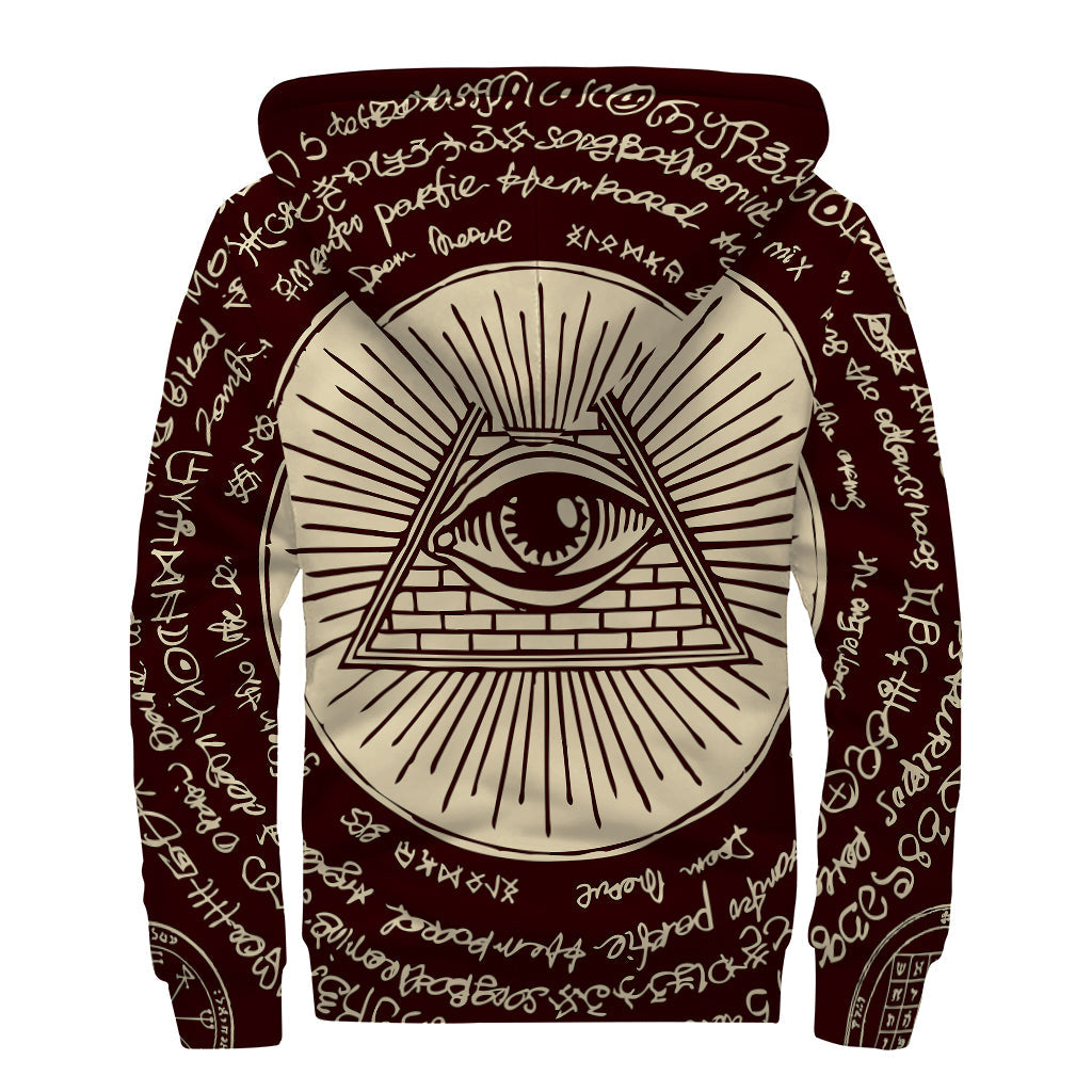 Eye of Providence Symbol Print Sherpa Lined Zip Up Hoodie - Embrace Your Inner Hippie Style! - 2