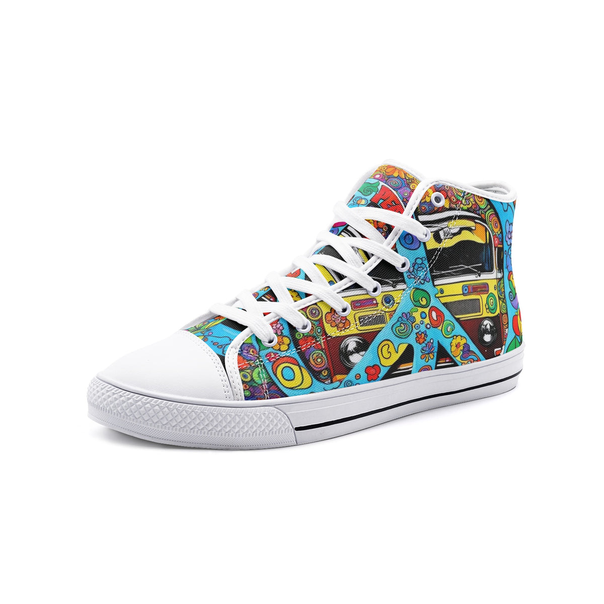 Emerald Blossoms - Peace Wherever You Go, Peace Symbol Unisex High Top Canvas Shoes For Hippies