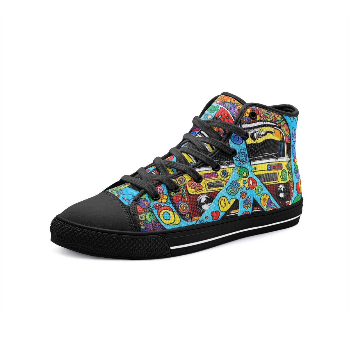 Emerald Blossoms - Peace Wherever You Go, Peace Symbol Unisex High Top Canvas Shoes For Hippies