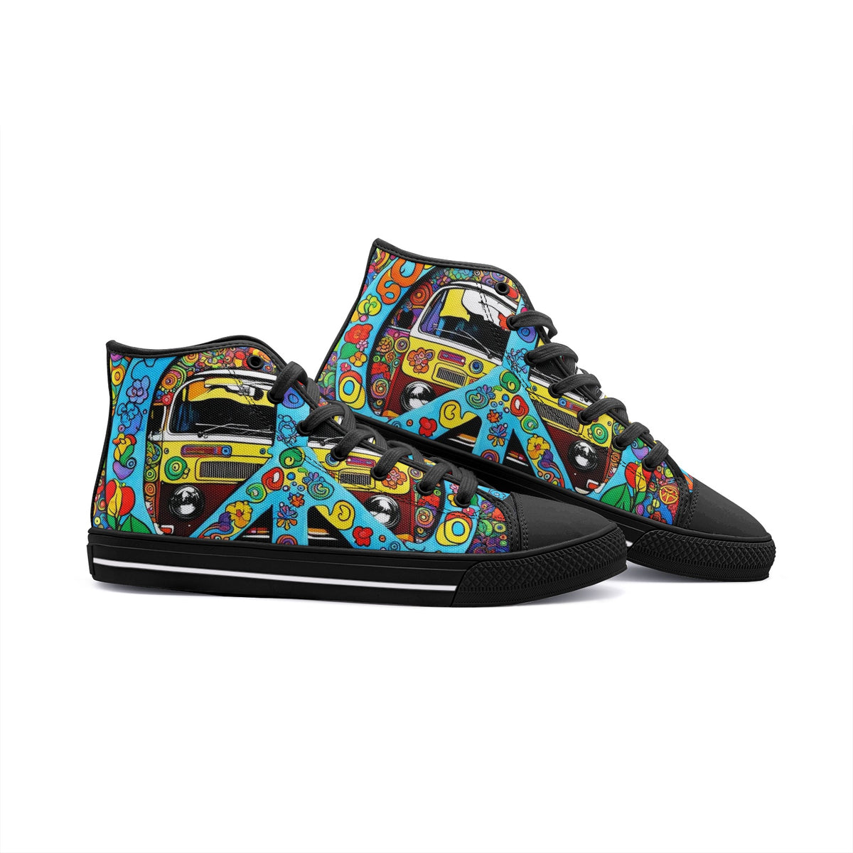 Emerald Blossoms - Peace Wherever You Go, Peace Symbol Unisex High Top Canvas Shoes For Hippies