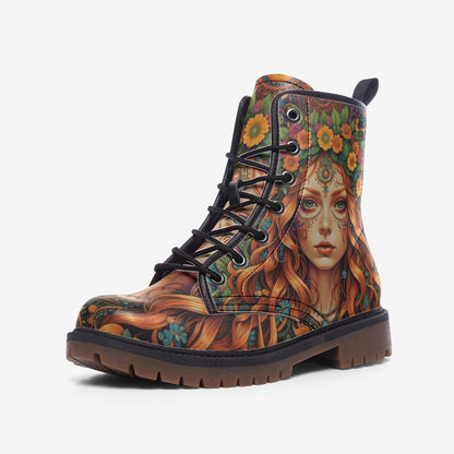 Emerald Blossoms - Orange Hair Hippie Girl Casual Leather Lightweight Boots For Hippies