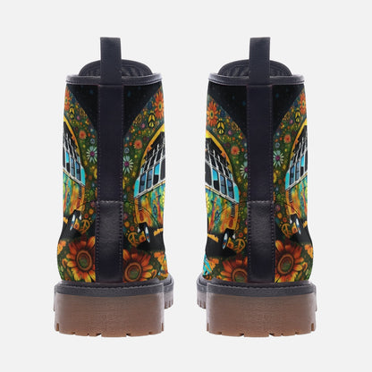 Emerald Blossoms - Vibrant Van, Summer Trips, Flower Roads Casual Leather Lightweight Boots for Hippies