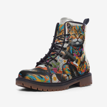 Emerald Blossoms - Rocking Cat on Casual Leather Lightweight Boots for Festivals