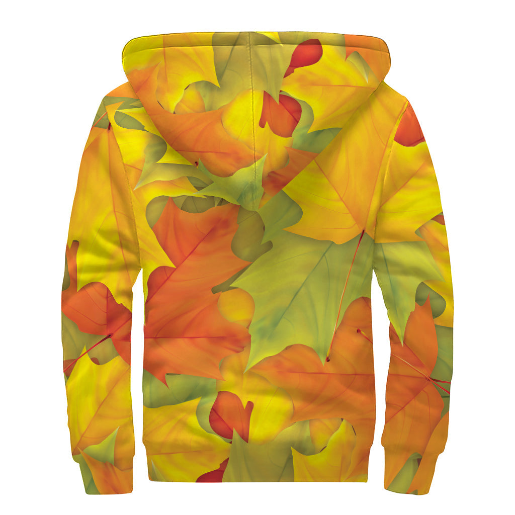 Fall Love: Maple Leaves Print Sherpa Lined Zip Up Hoodie for Groovy Hippies - 2