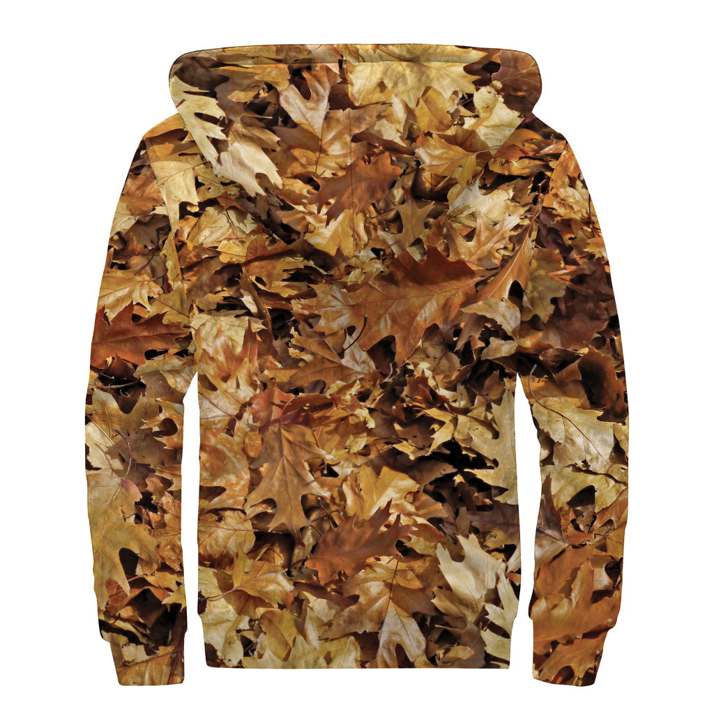 Fall Leaves Hunting Camouflage Print Hippie Sherpa Lined Zip Up Hoodie - 2