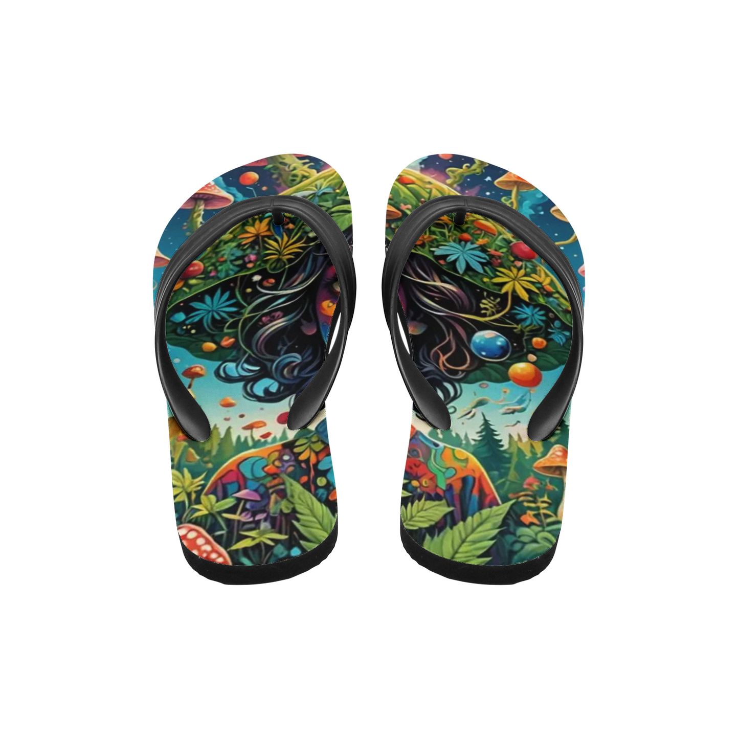 Emerald Blossoms - Green Girl Print Unisex Flip Flops For Hippies