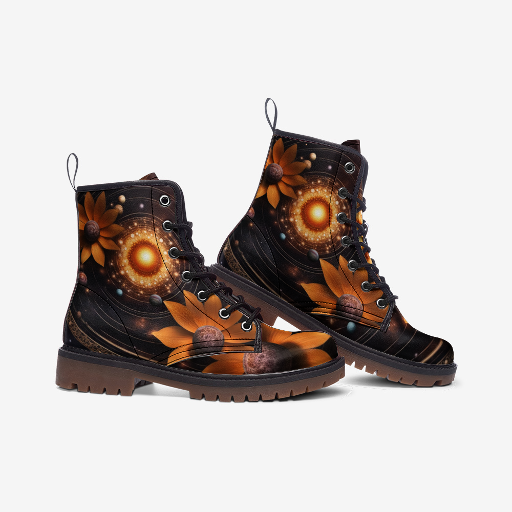 Emerald Blossoms - Flowers in The Galaxy Leather Lightweight Boots for Hippies