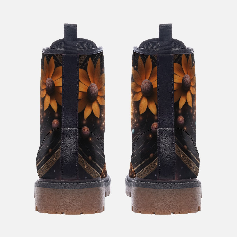 Emerald Blossoms - Flowers in The Galaxy Leather Lightweight Boots for Hippies