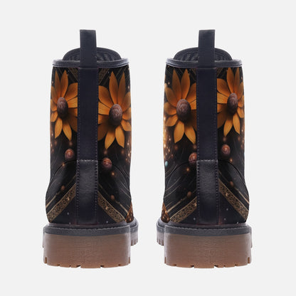 Emerald Blossoms - Flowers in The Galaxy Leather Lightweight Boots for Hippies