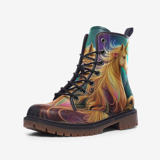 Emerald Blossoms - Magical Unicorn Casual Leather Lightweight Boots For Hippies