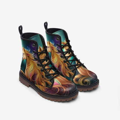 Emerald Blossoms - Magical Unicorn Casual Leather Lightweight Boots For Hippies