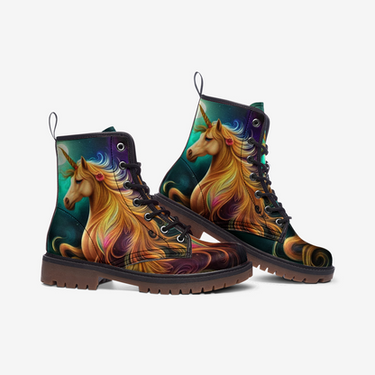 Emerald Blossoms - Magical Unicorn Casual Leather Lightweight Boots For Hippies